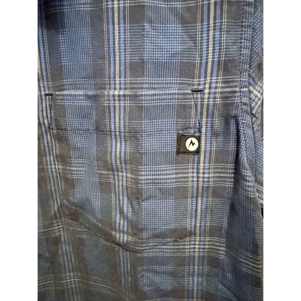 Marmot Eldridge Men's Shirt Blue Plaid Quick Dry Button Front Outdoor Size Small
